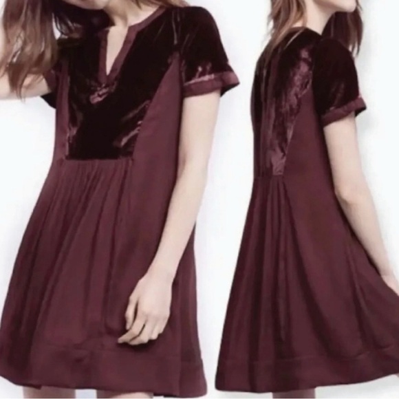 Maeve Anthropologie Petite Medium Ingrid Mini Dress Velvet Romantic Grunge Girly - Picture 1 of 9